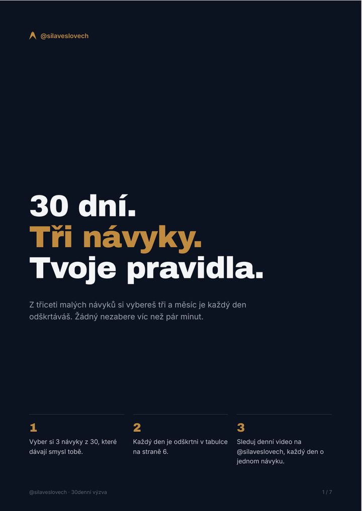 Obálka PDF: 30 dní, tři návyky, tvoje pravidla